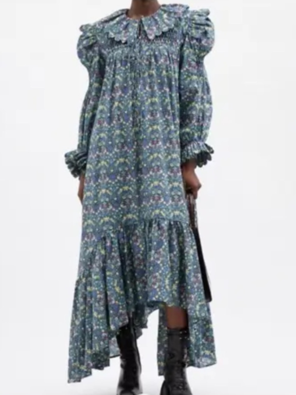 HorrorVacui Defensia Hand Smocked Strawberry Thief Floral Maxi Dress Small S